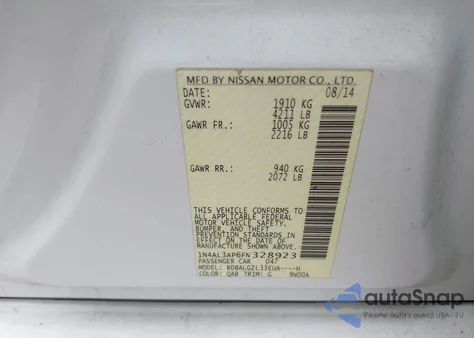 2015 Nissan Altima 2.5 S from USA, damaged, VIN 1N4AL3AP6FN328923